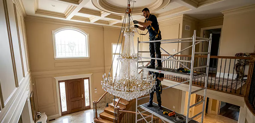 Two-Story Foyer Chandelier Installation in Holly Springs